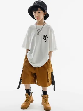 Hip Hop Dance Costumes Kid's Coffee Brown Unisex Top Pants Set Hip Hop Cotton Street Dancing Costume